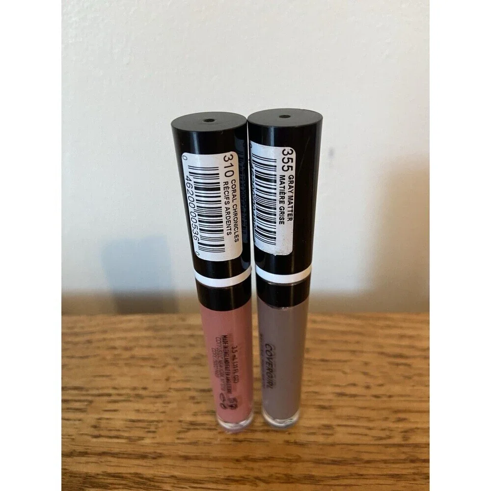 (2) Covergirl Melt Pout Matte Liquid Lipstick 310 Coral Chronicles Gray Matter